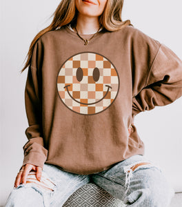 Chestnut Brown Fall Checker smiley sweater