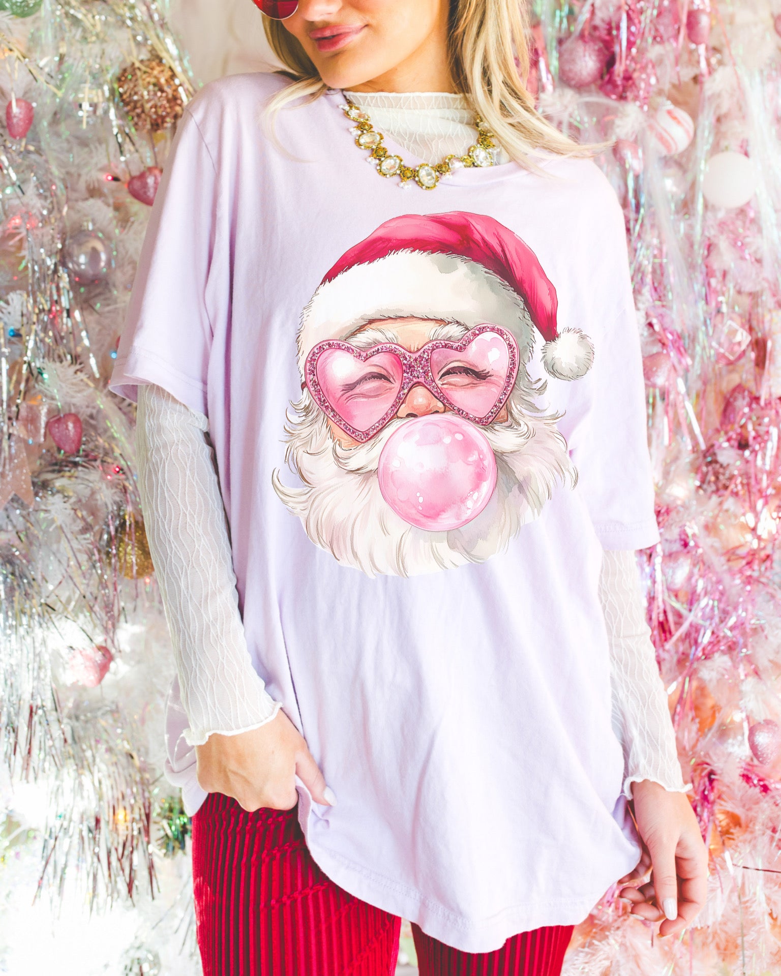 Bubble Gum Santa Baby Pink tee