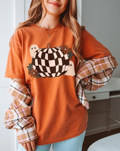 Autumn Checker Funky Pumpkin tee