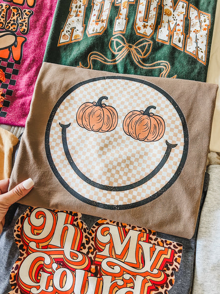 Checker Smiley, Pumpkin eyes tee
