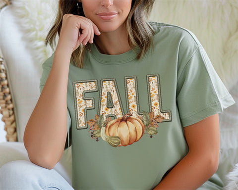 Faux embroidery Fall Sage tee