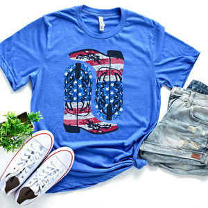 Faux Glitter USA boots tee