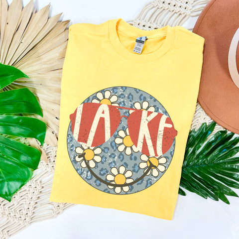 Lake Smiley Yellow tee