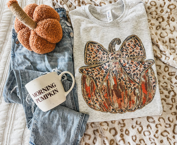 Leopard Bow pumpkin ash tee