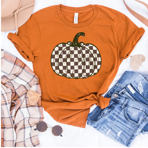 Black & white checker pumpkin tee