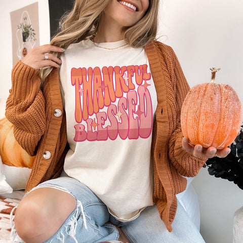 Thankful Blessed Bubble letter tee