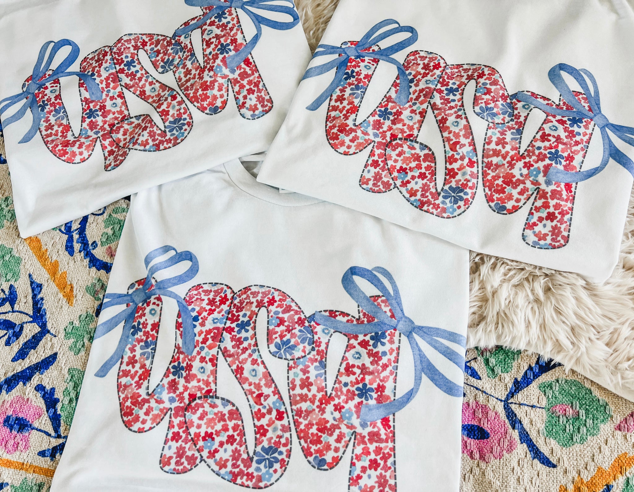 Floral USA bow tees