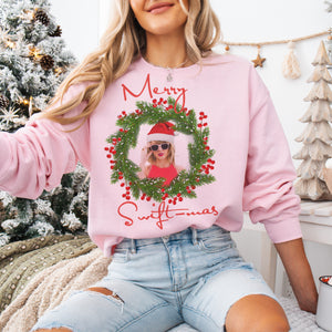 Merry Swiftmas Wreath pink sweater or tee