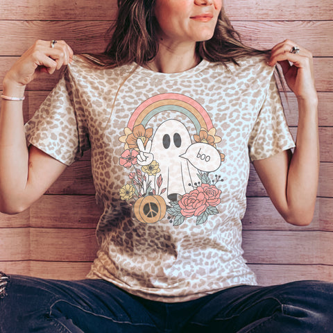 Boo Peace rainbow Ghost on Lep tee