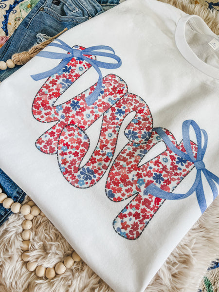 Floral USA bow tees