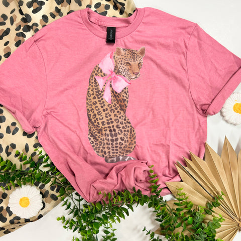 Pink Bow Leopard Cat tee