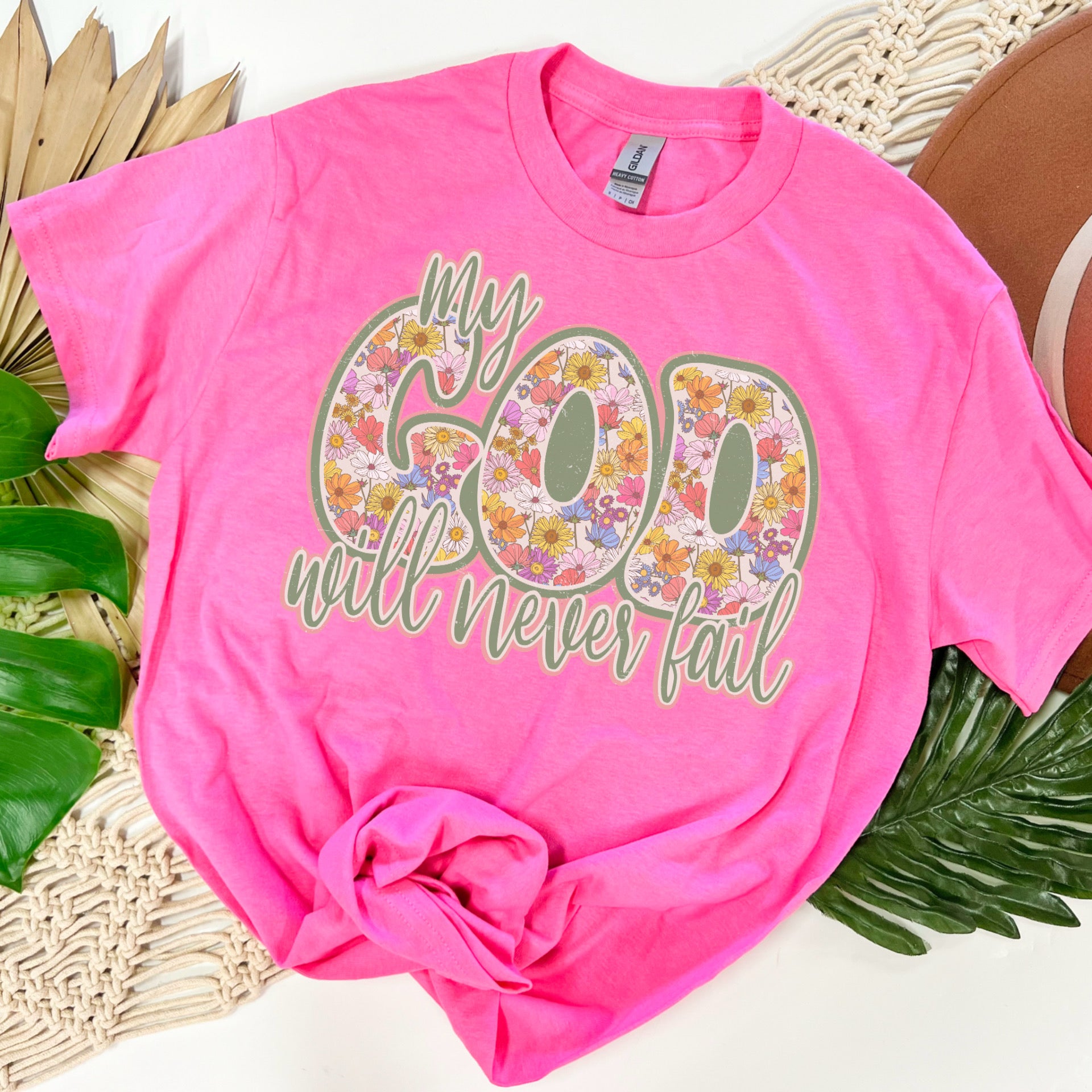 My GOD will never fail floral tee