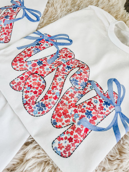 Floral USA bow tees
