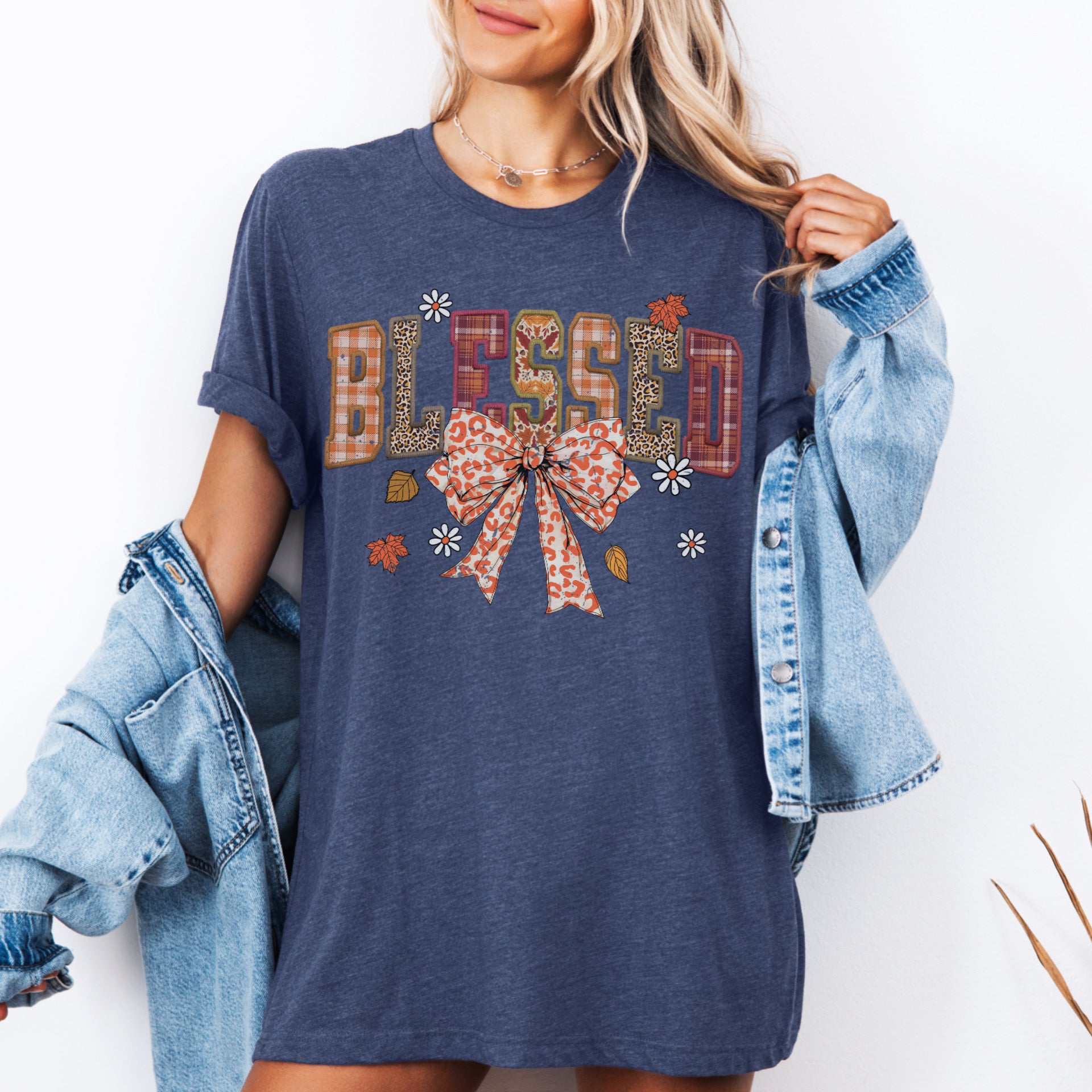 Navy Blessed bow tee