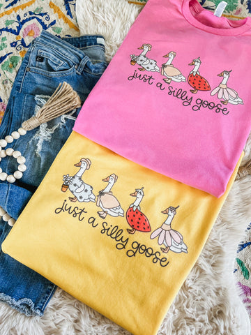 Just a silly goose tee yellow or pink
