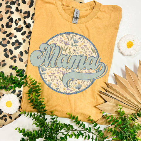 Blue Floral Mama Mustard tee