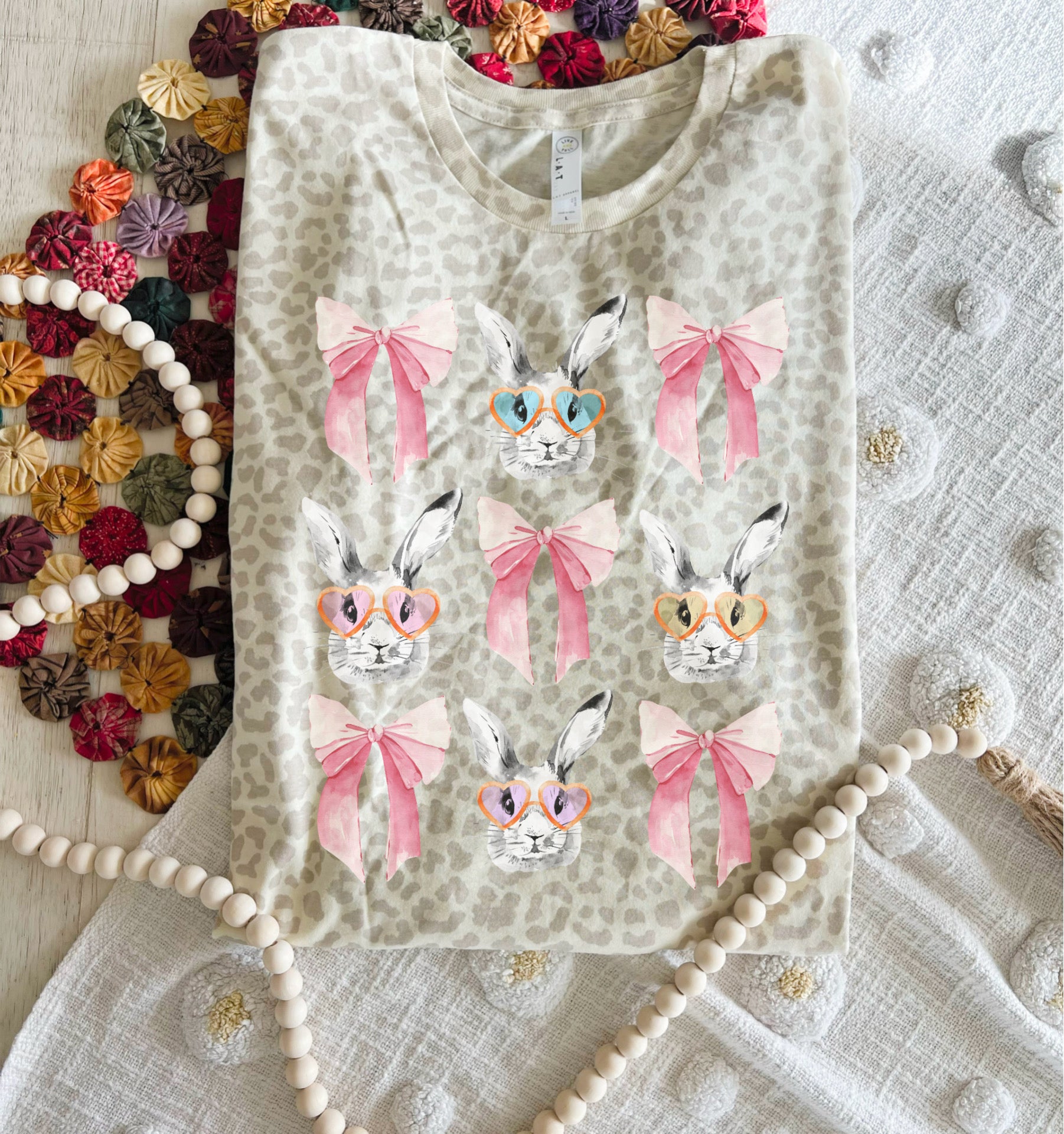 Cute Bow Bunny Leopard tee