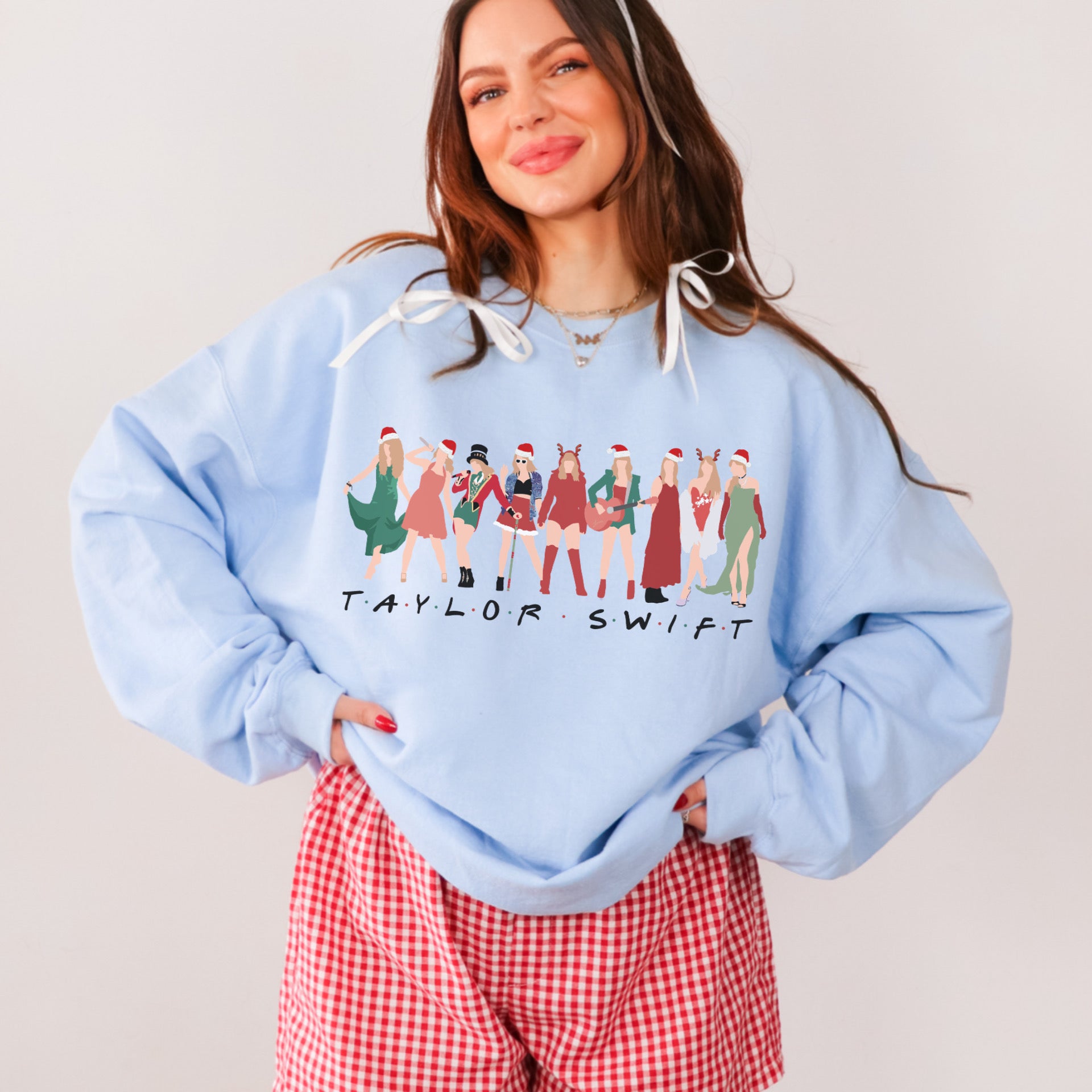 Taylor Christmas outfits baby blue sweatshirt or tee