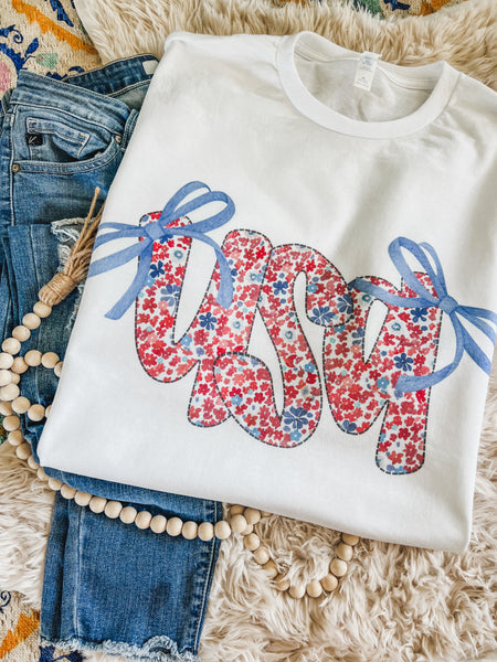 Floral USA bow tees