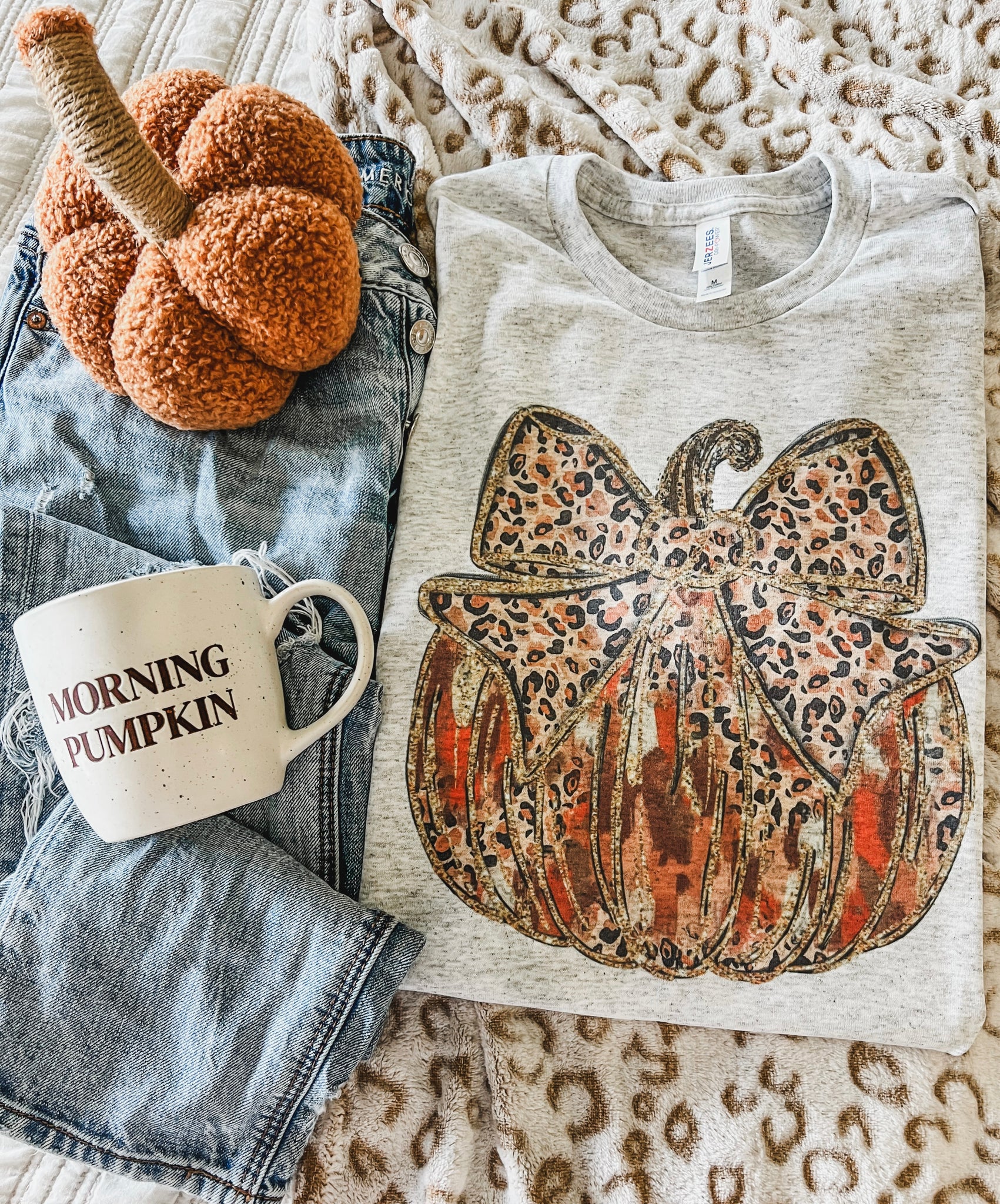Leopard Bow pumpkin ash tee