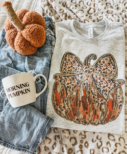 Leopard Bow pumpkin ash tee