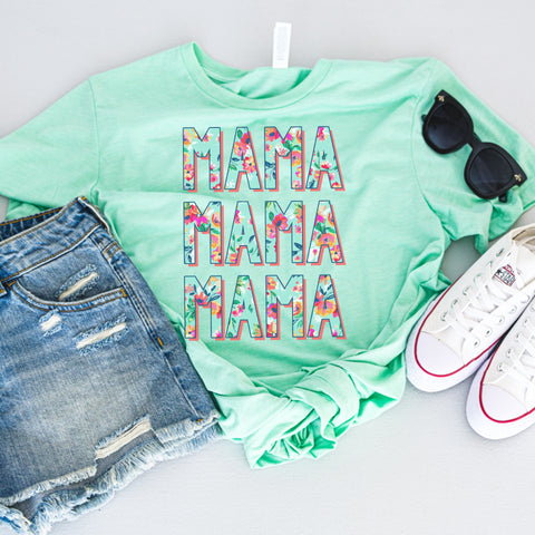 Stacked MAMA floral mint tee