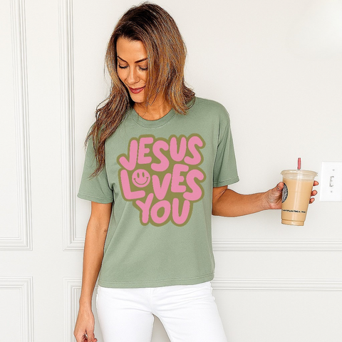 Jesus Loves you sage tee