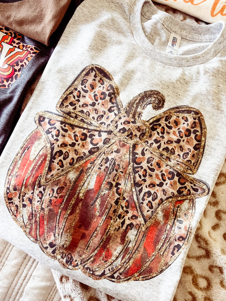 Leopard Bow pumpkin ash tee