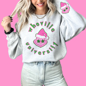 Whoville University Pink Grinch sweater