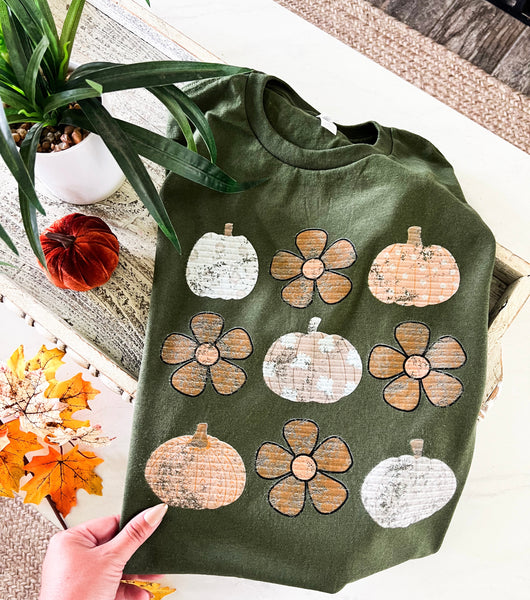 Distressed Daisies and pumpkins tee