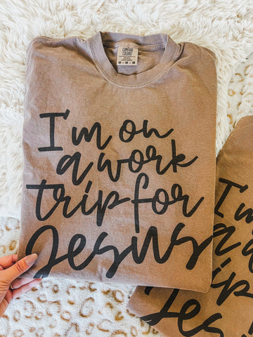 On a work trip for Jesus tee