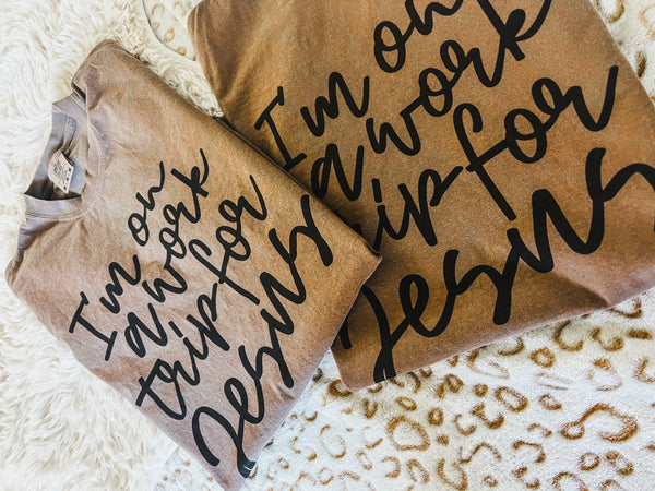 On a work trip for Jesus tee