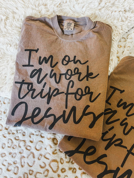 On a work trip for Jesus tee