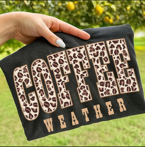 Coffee Weather - Leopard text black tee