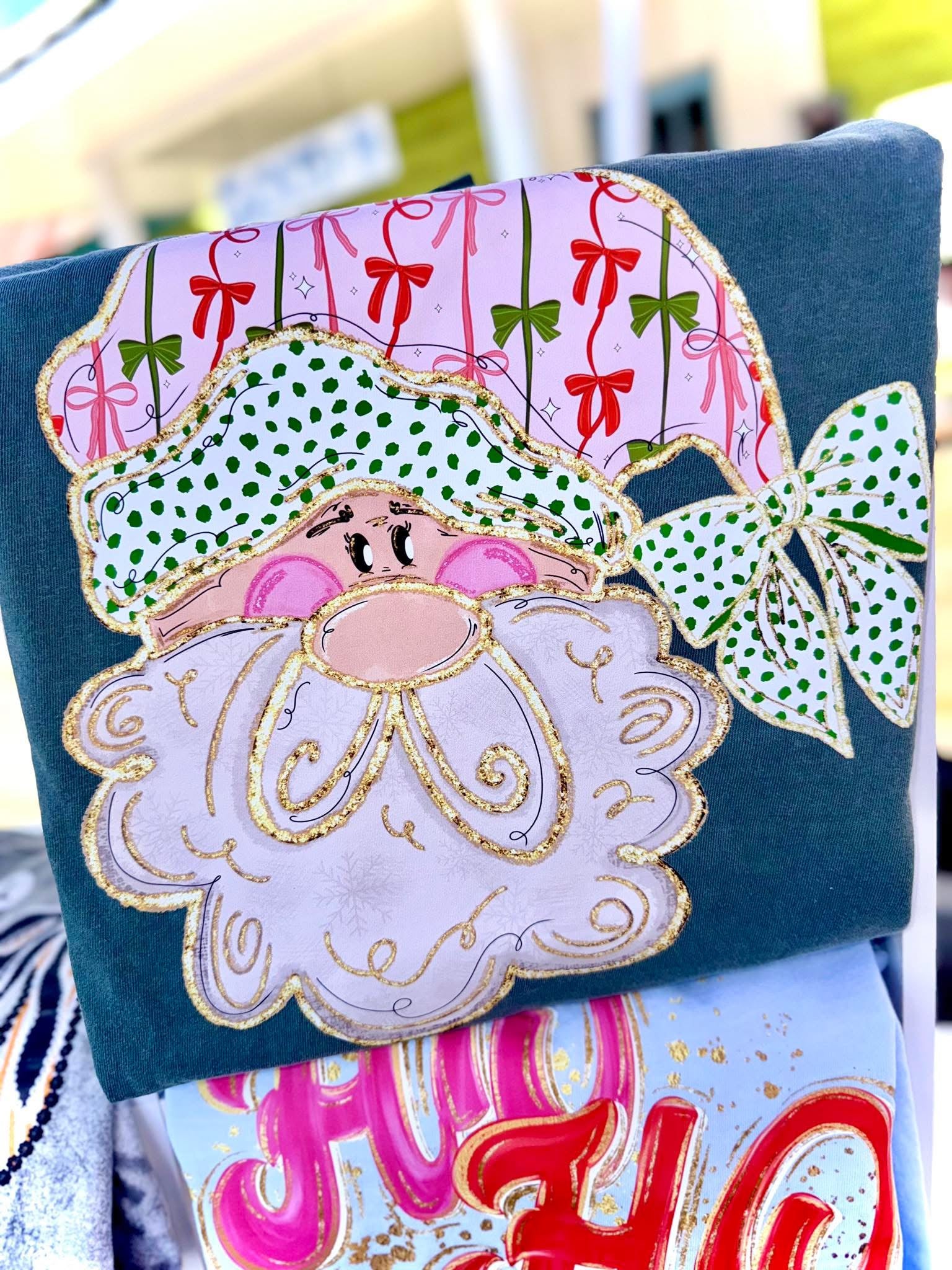 Santa Doodles Bow hat Tee