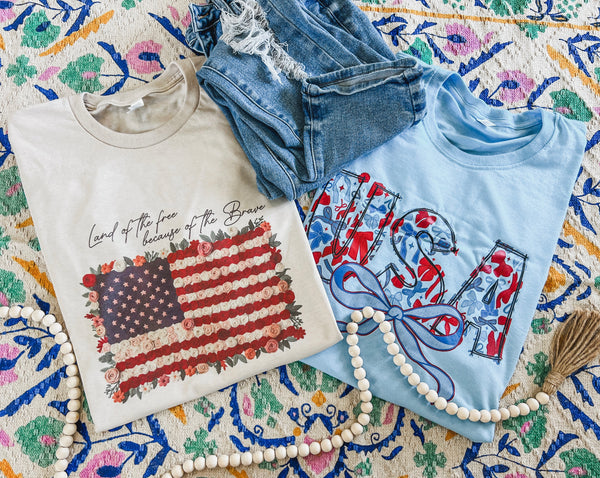Baby Blue USA bows tee