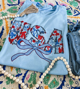 Baby Blue USA bows tee