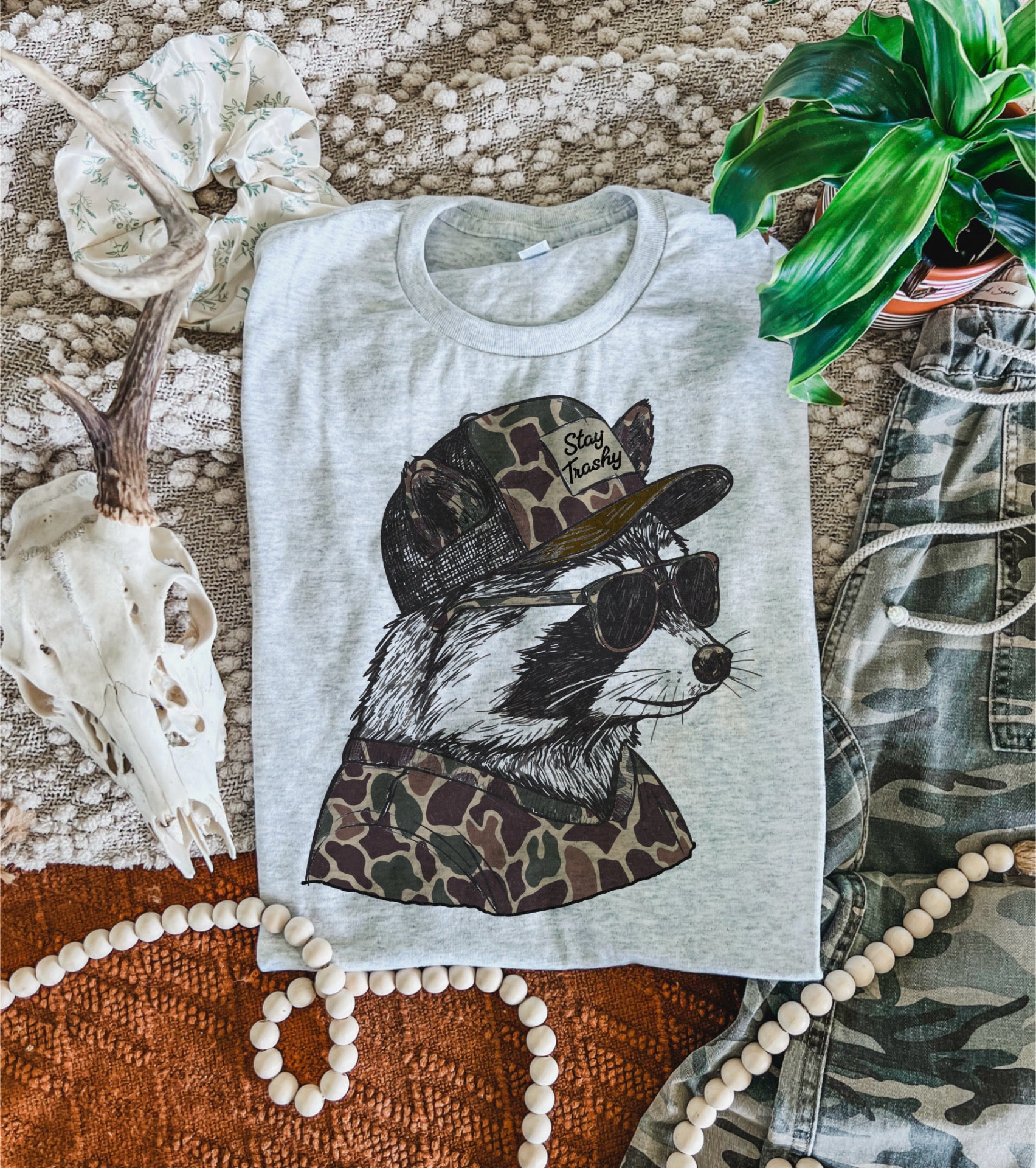 Stay Trashy Raccoon Camo tee