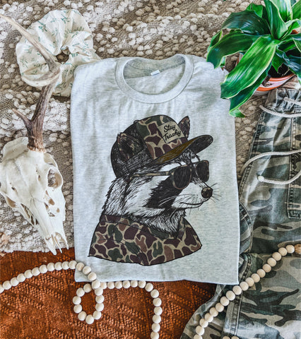 Stay Trashy Raccoon Camo tee