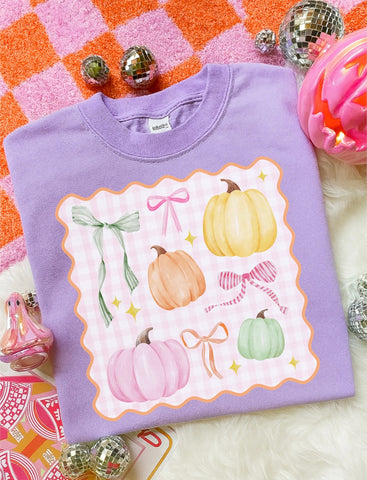 Purty Pumpkin checker frame purple tee