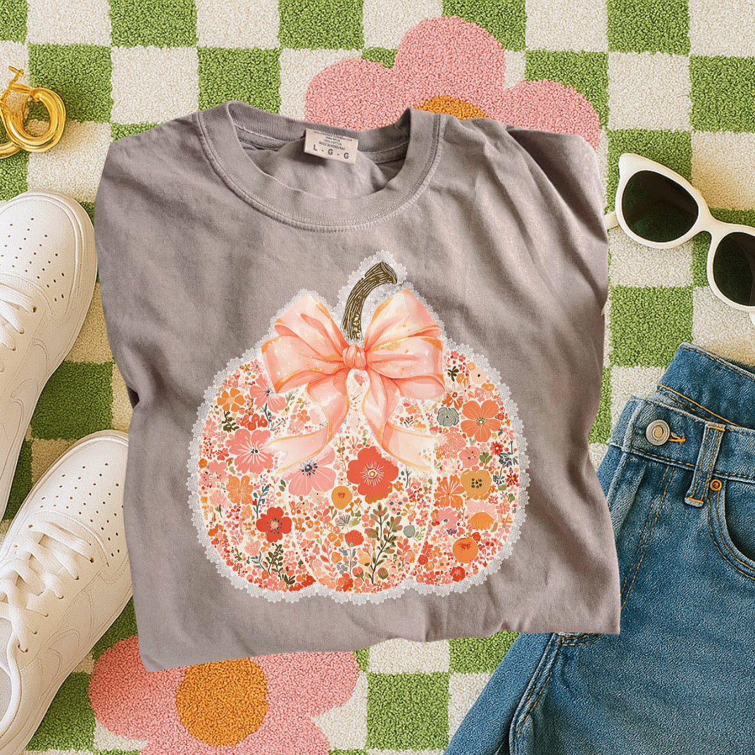 Prettiest Floral Pumpkin with bow epsresso tee