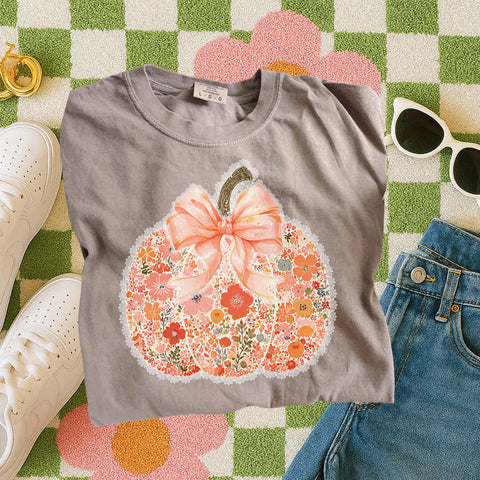 Prettiest Floral Pumpkin with bow epsresso tee