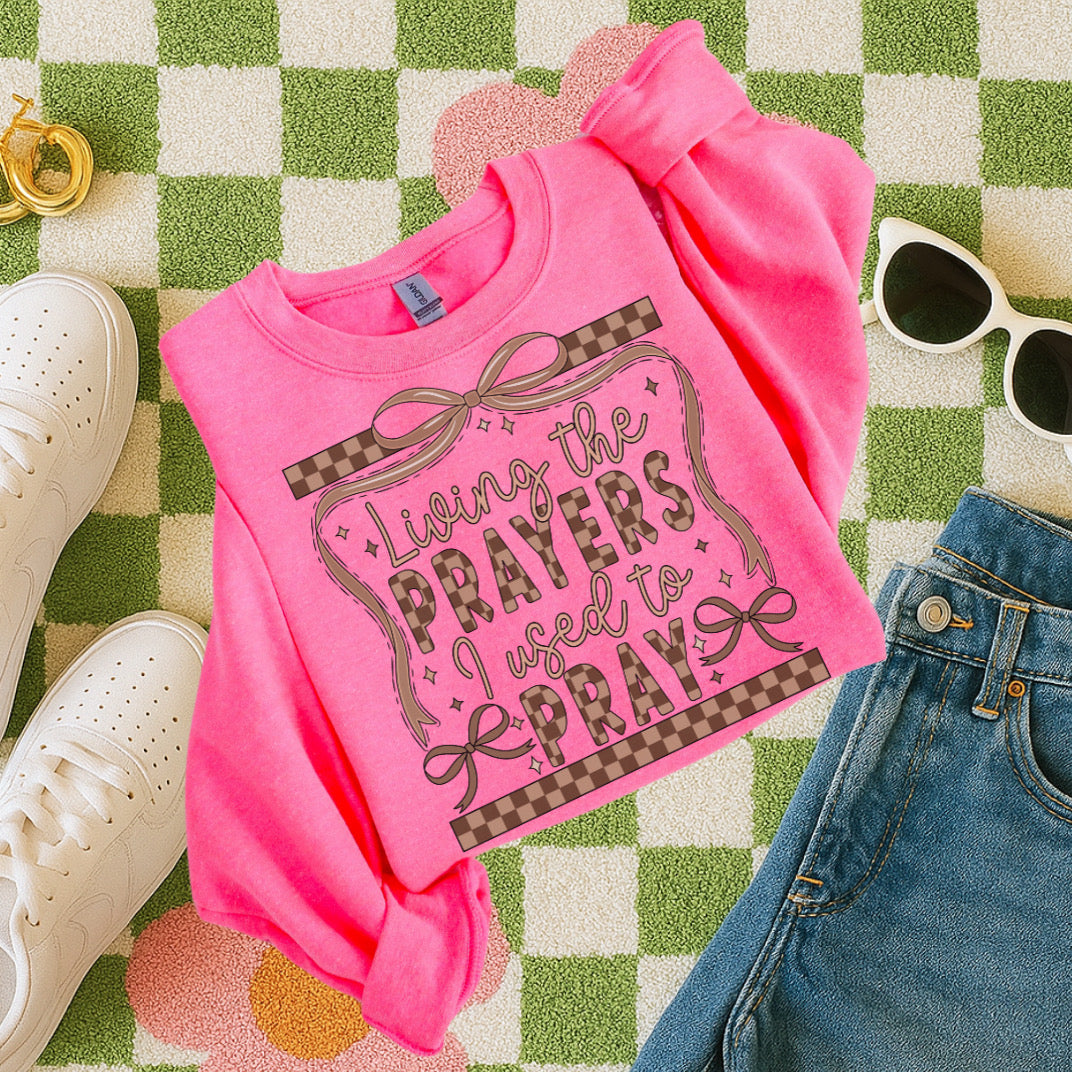 Living the prayers I used to pray, checker design sweatshirt/tee