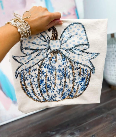 Blue Floral Pumpkin design