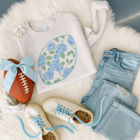 Blue Floral Football Sweatshirt/Tee