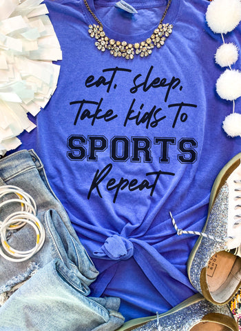 Eat, sleep take kids to sports repeat tee