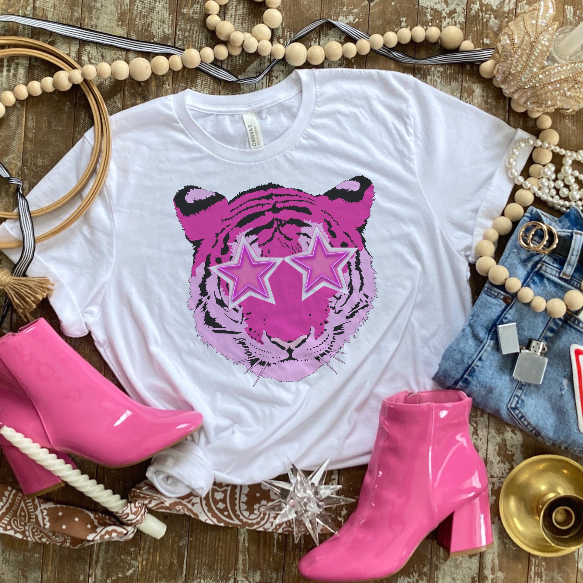 Starry eyed pink tiger tee