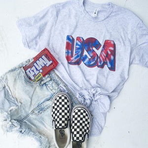 Tie dye USA letters tee