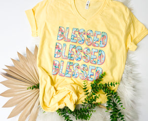 Triple Floral BLESSED tee