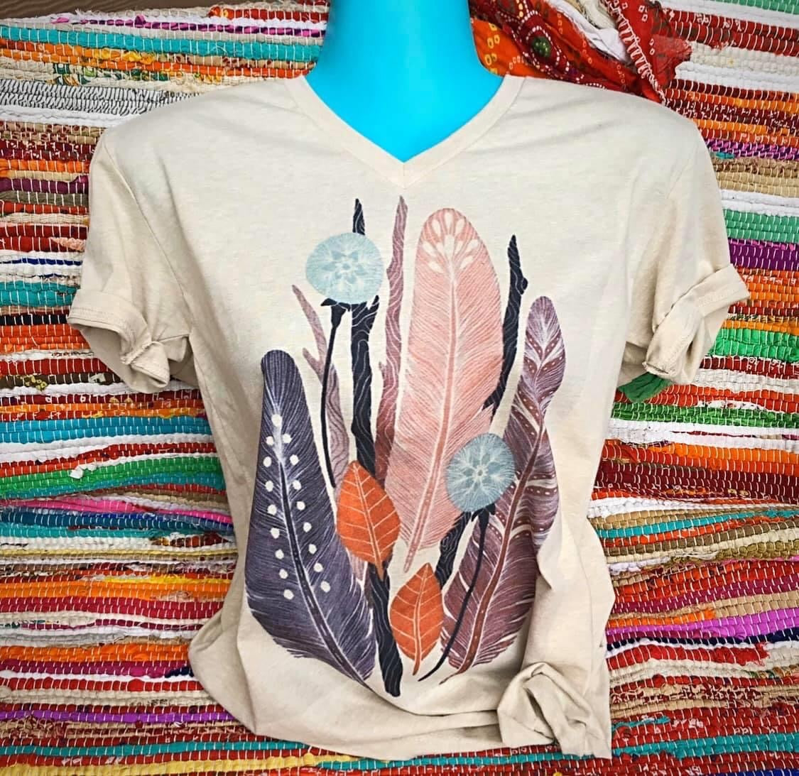 Rustic feathers tee